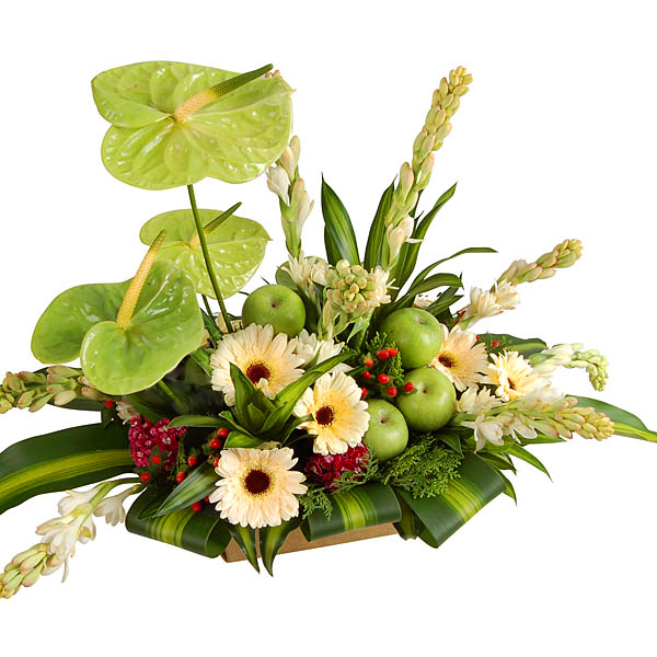 Sympathy fruit basket malaysia malaysia - Loving Tender condolence fruit basket with flower arrangement | FruitoGift