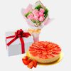 Vegan Cake Delivery KL PJ Klang valley - Cake Flower Combo - Strawberry Cheese, Vegetarian cake