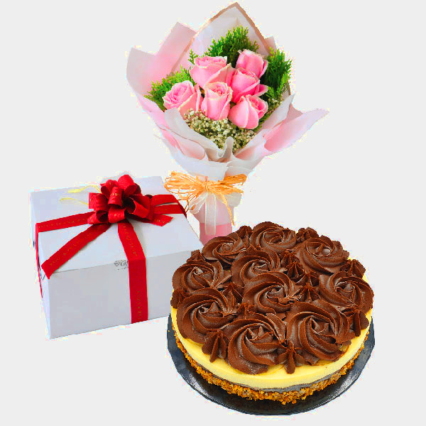 Vegan Cake Delivery Klang valley - Cake Flower Combo - Nutty Ganache Chocolate Cheese. Vegetarian | FruitoGift