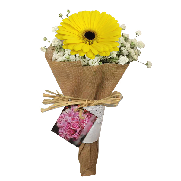 Hand Bouquet - Sola Gerbera Flower Bouquet - Yellow | FruitoGift