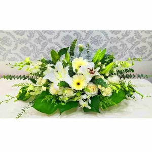 Condolence Flower Delivery Seremban - Serenity Condolence Flower Funeral Wreath Basket | FruitoGift